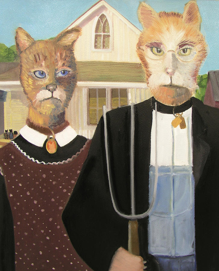 American Gothic Cat Painting by Gail Eisenfeld