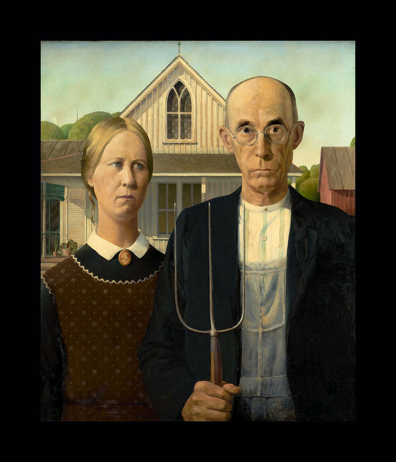 American Gothic Duvet Painting by Grant Wood