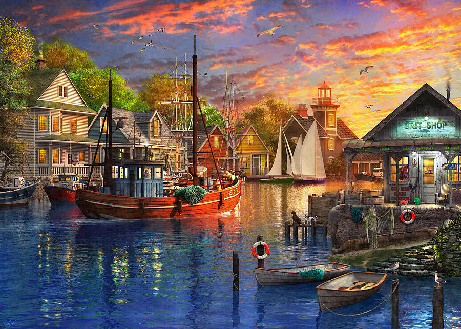 American Harbour Sunset Painting by MGL Meiklejohn Graphics Licensing