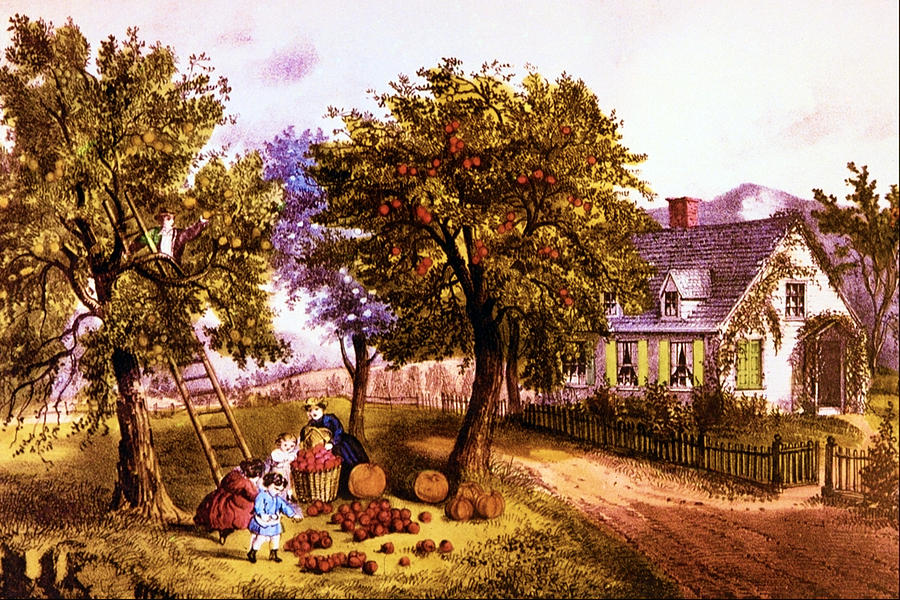 Currier And Ives Digital Art - American Homestead Autumn by Currier and Ives
