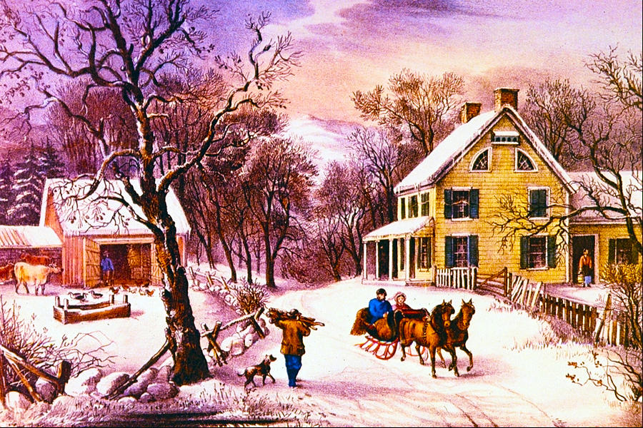 Currier And Ives Digital Art - American Homestead Winter by Currier and Ives