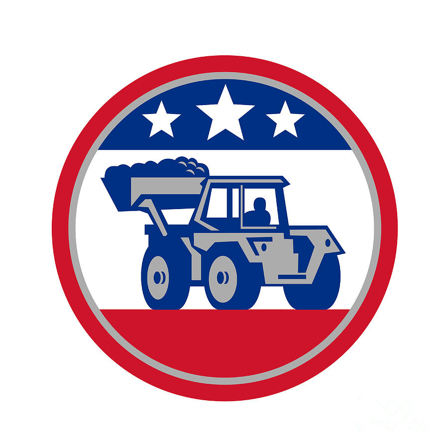 American Mechanical Digger Excavator Retro Digital Art