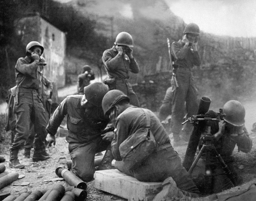 American Mortar Crew In Action Near The Rhine Photograph