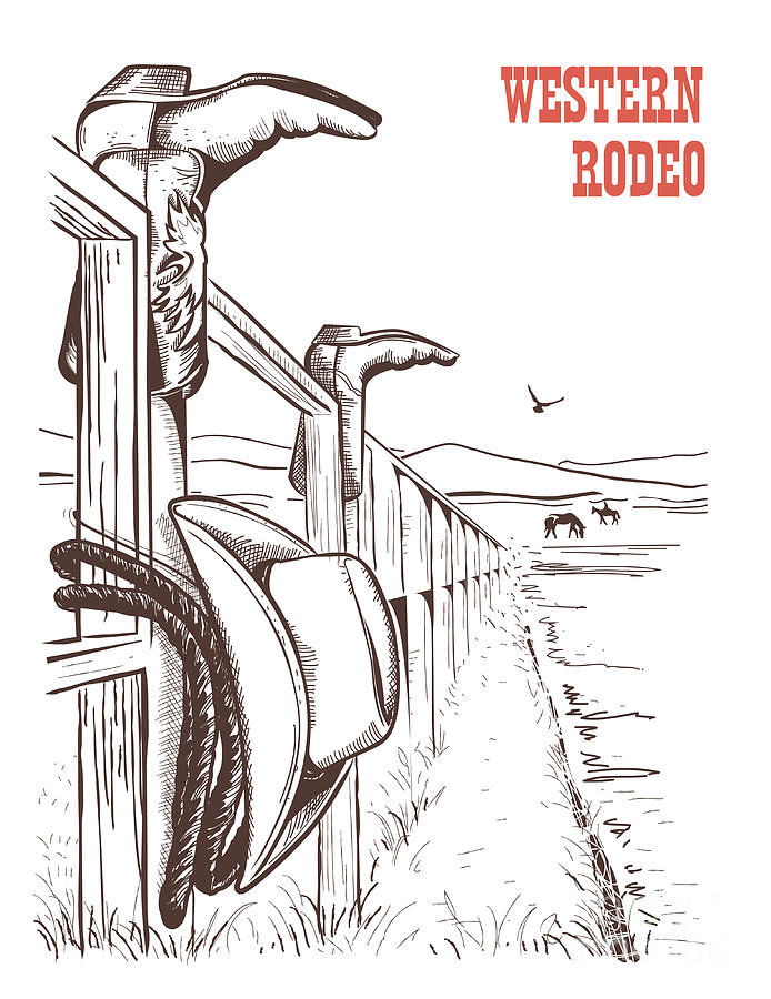 Ranching Digital Art - American Ranch Landscape With Cowboy by Tancha Ranching Digital Art - American Ranch Landscape With Cowboy by Tancha