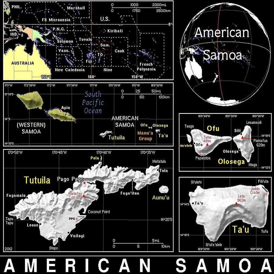American Samoa Exotic Map Mixed Media by Florene Welebny