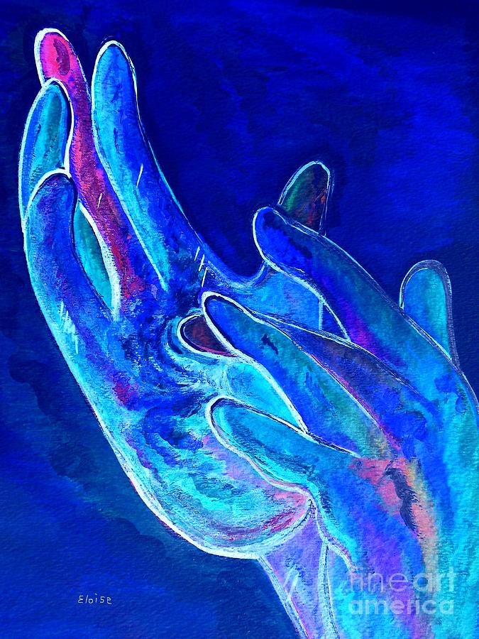 American Sign Language . . . JESUS . . . Blue Painting by Eloise Schneider Mote