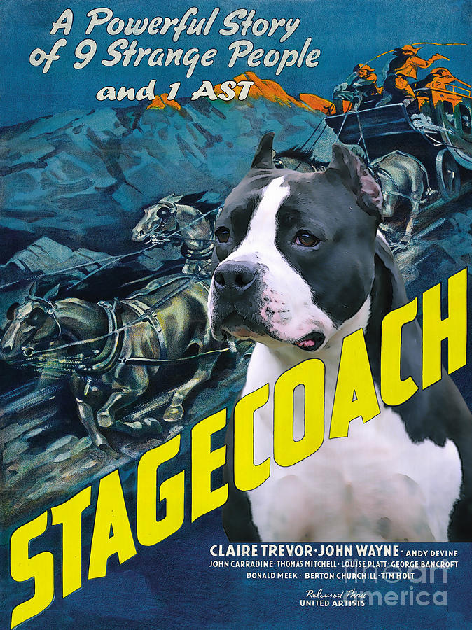 American Staffordshire Terrier Art Canvas Print - Stagecoach Movie Poster Painting by Sandra Sij