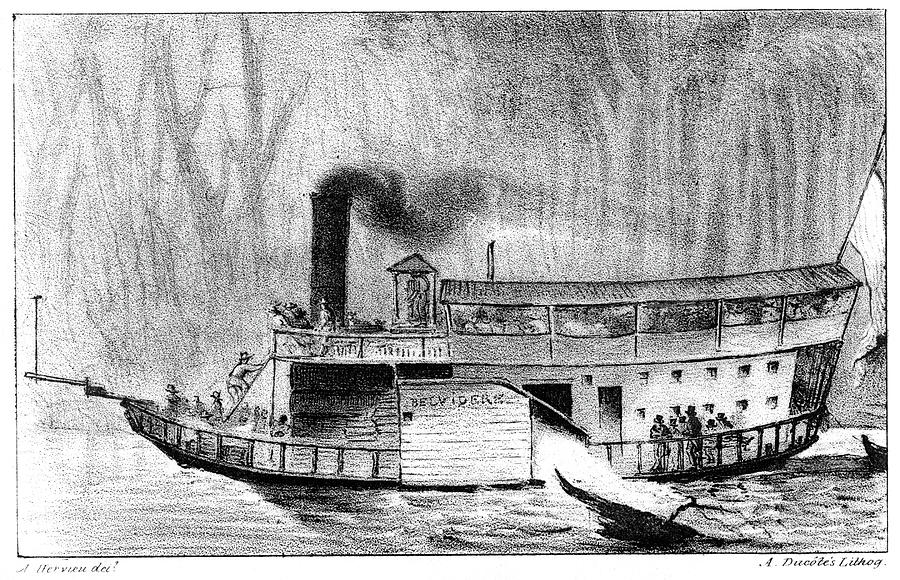 American Steamboat, 1832 Painting by Granger