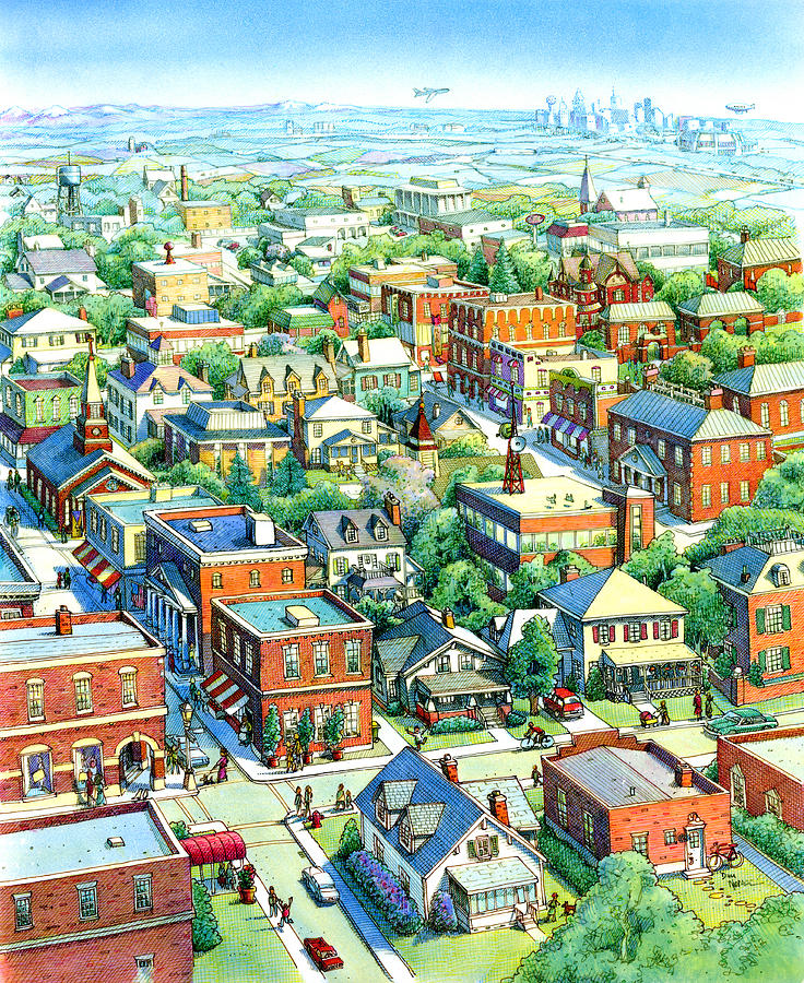 American Village Drawing by Dan Nelson