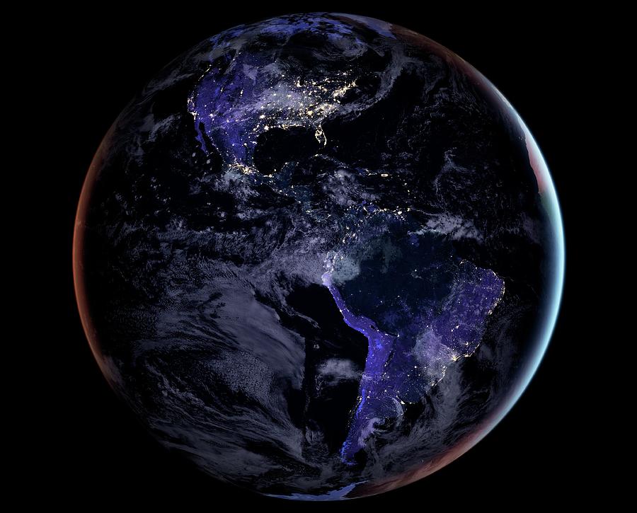 Americas At Night Photograph by Nasa Earth Observatory/joshua Stevens/miguel Roman/gsfc/science Photo Library
