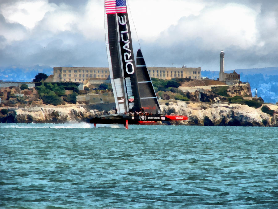 Americas Cup and Alcatraz Photograph by Michelle Calkins