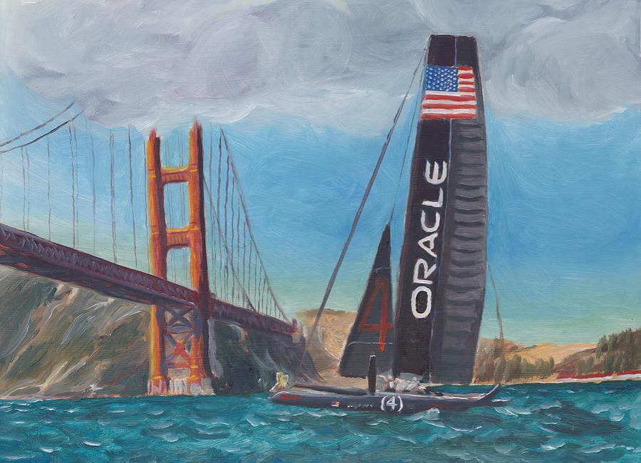 San Francisco Painting - Americas Cup by the Golden Gate by James Lopez