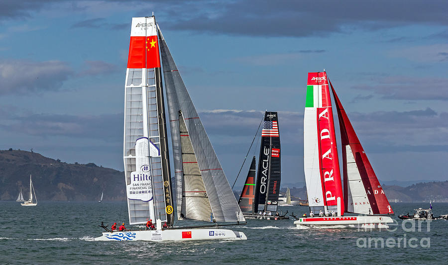 Boat Photograph - Americas Cup Catamarans on the Bay by Kate Brown