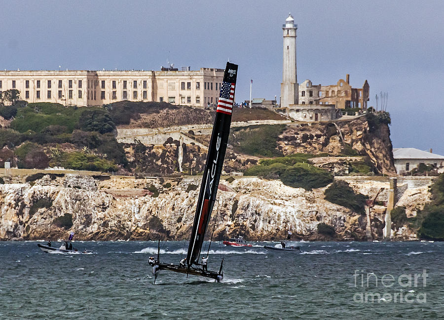 Americas Cup Oracle Team and Alcatraz Photograph by Kate Brown