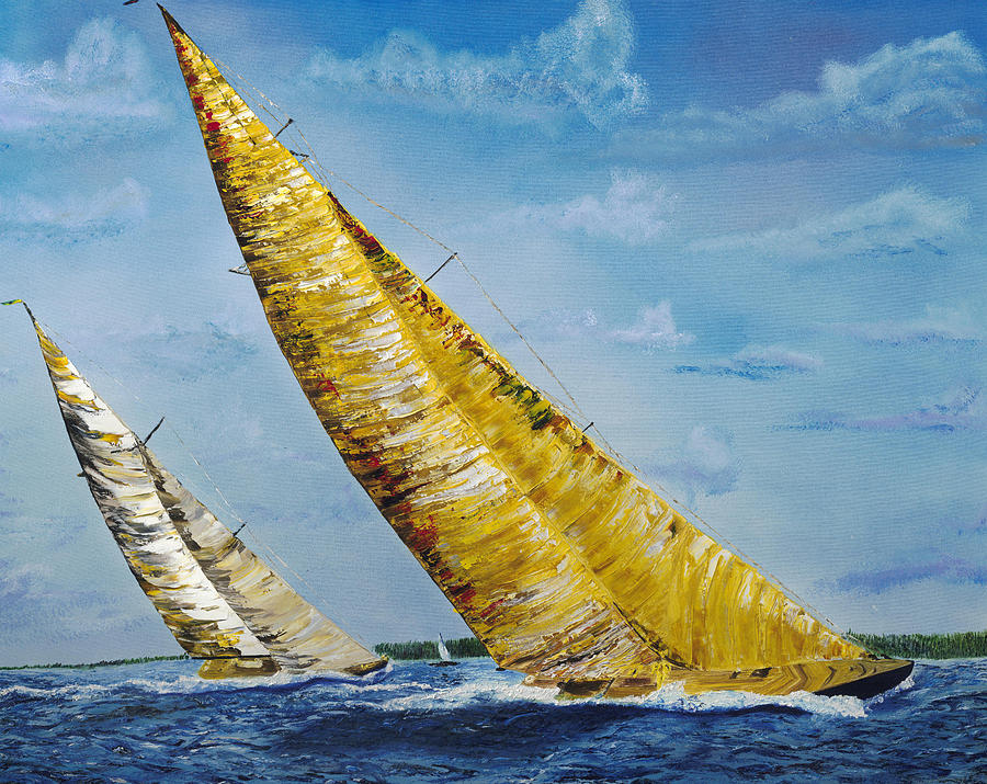 Sailboat Painting - Americas Cup Sailboats by Gregory Contemporary Art