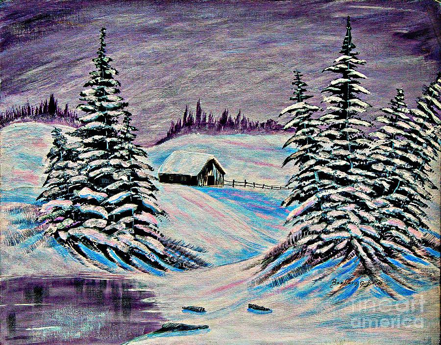 Amethyst Evening - Purple Sky - Snow - Shadows Painting by Barbara A Griffin