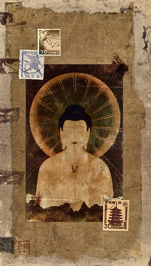 Buddha Photograph - Amida Buddha Postcard Collage by Carol Leigh