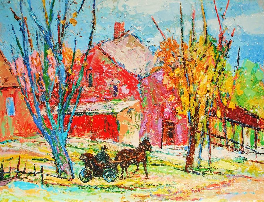 Barn Painting - Amish barn and buggy by Siang Hua Wang