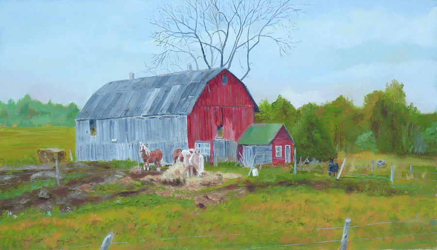 Amish Farm Plow Horses Painting by Robert P Hedden