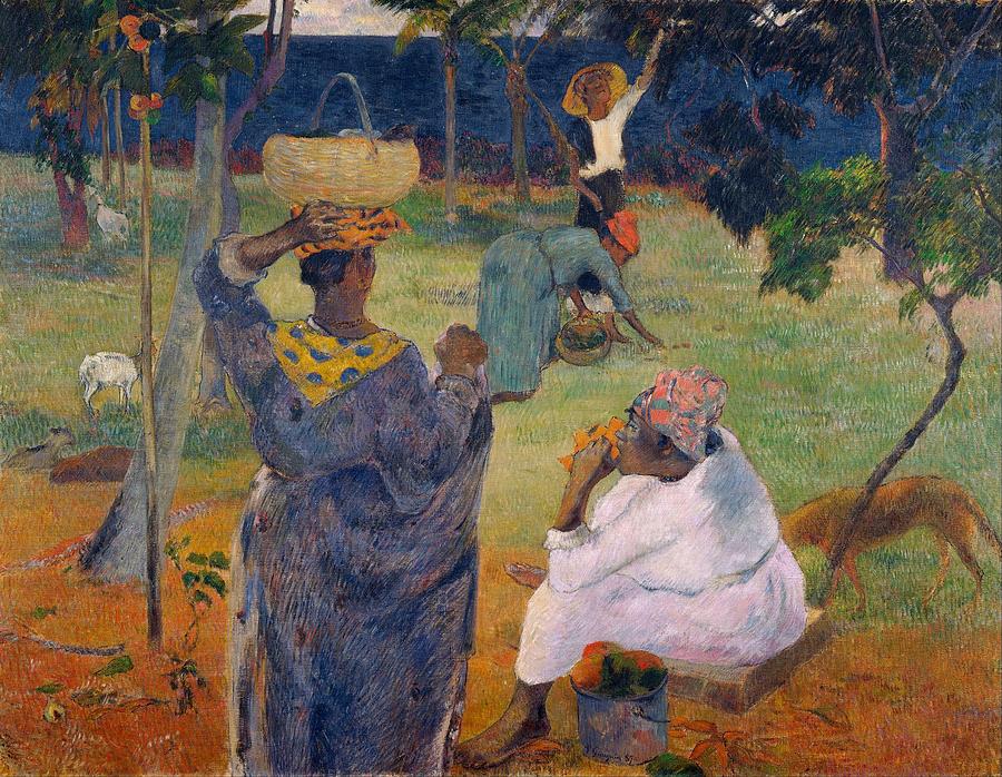Among the mangoes at Martinique Painting by Paul Gauguin