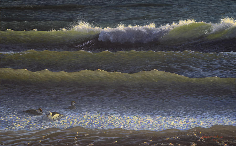 Bird Painting - Among the Waves by Valentin Katrandzhiev