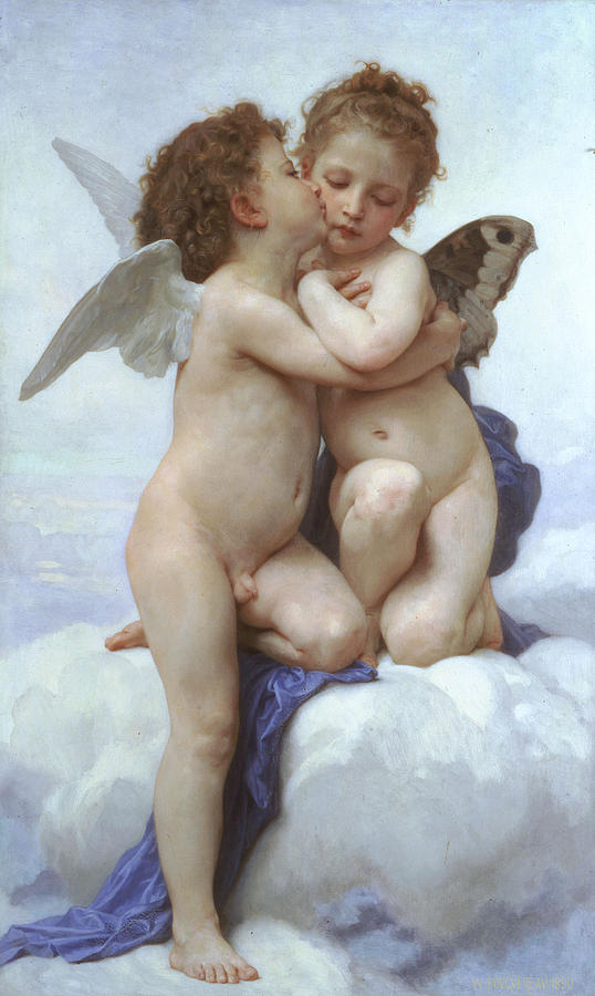 Nude Painting - Amor and Psyche - The First Kiss by Adolphe-William Bouguereau