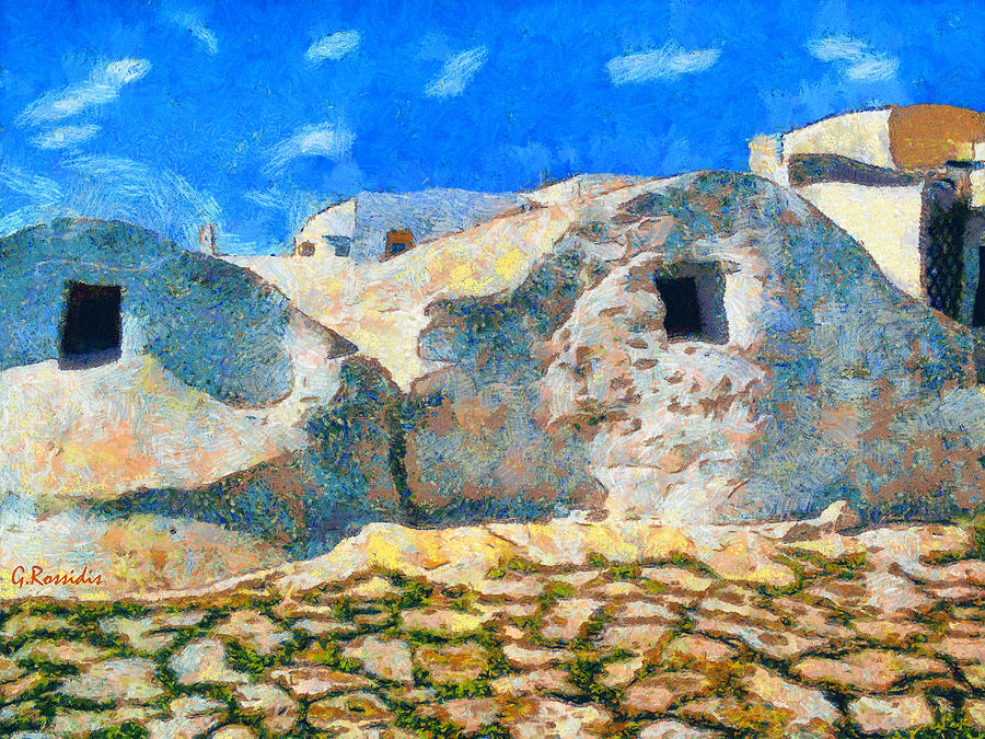 Amorgos village Painting by George Rossidis