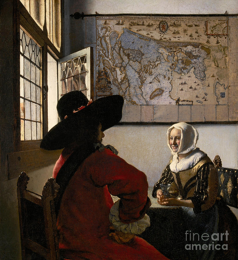 Amorous Couple by Vermeer Painting by Jan Vermeer