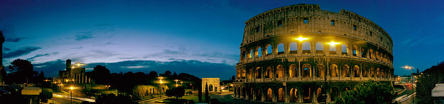Architecture Photograph - Amphitheater At Dusk, Coliseum, Rome by Panoramic Images