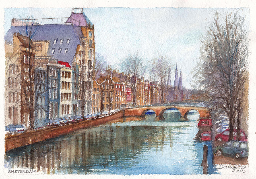 Amsterdam at Christmas Time Painting by Dai Wynn