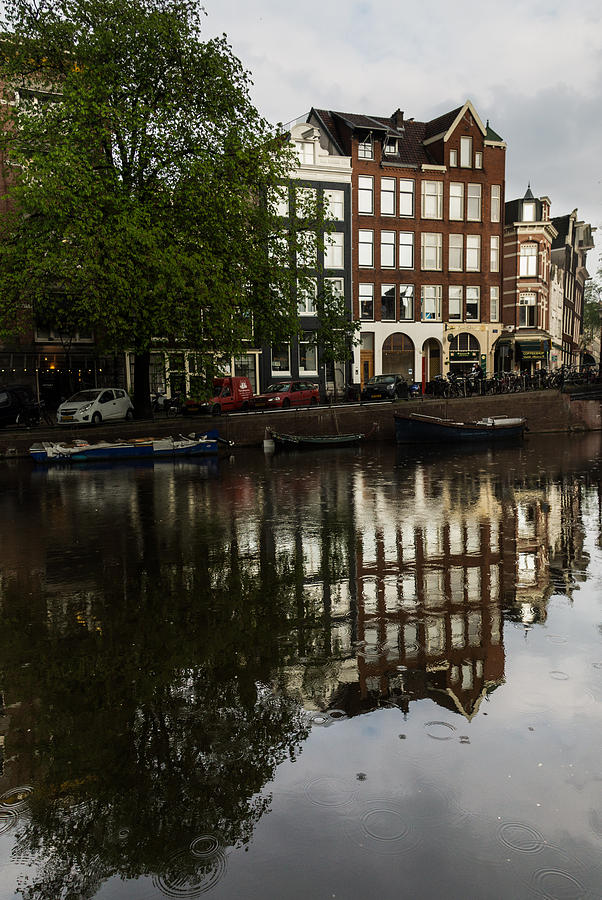 Amsterdam Canal Houses in the Rain Photograph by Georgia Mizuleva