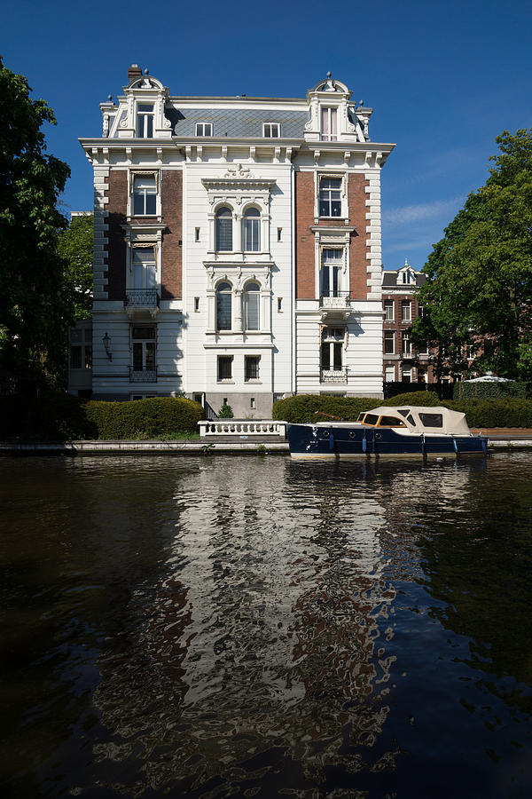 Amsterdam Canal Mansions - Bright White Symmetry  Photograph by Georgia Mizuleva