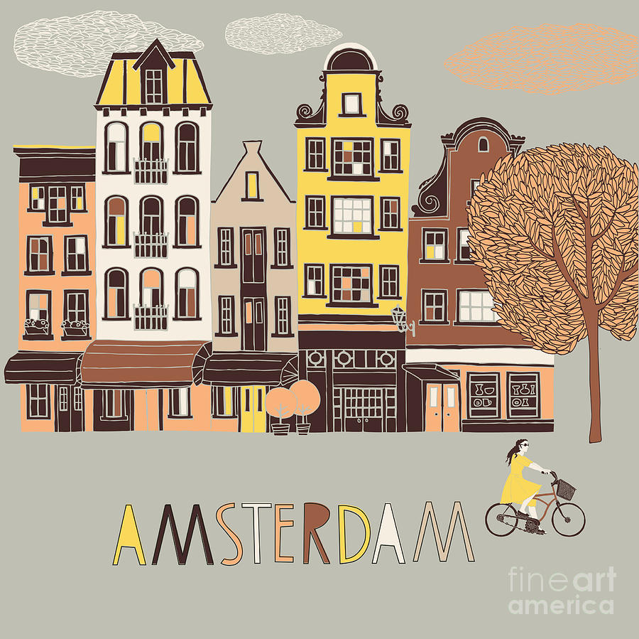 Bicycle Digital Art - Amsterdam Print Design by Lavandaart Bicycle Digital Art - Amsterdam Print Design by Lavandaart