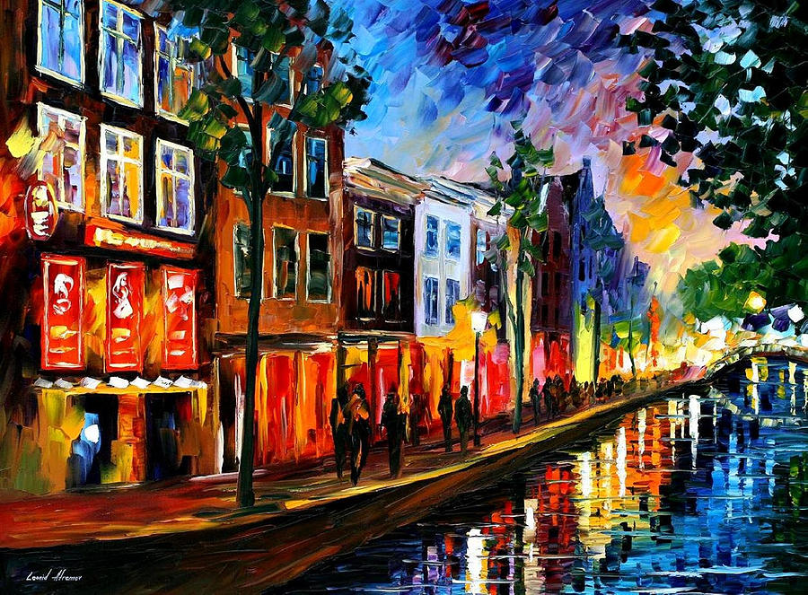 Amsterdam-Red Lights - PALETTE KNIFE Oil Painting On Canvas By Leonid ...