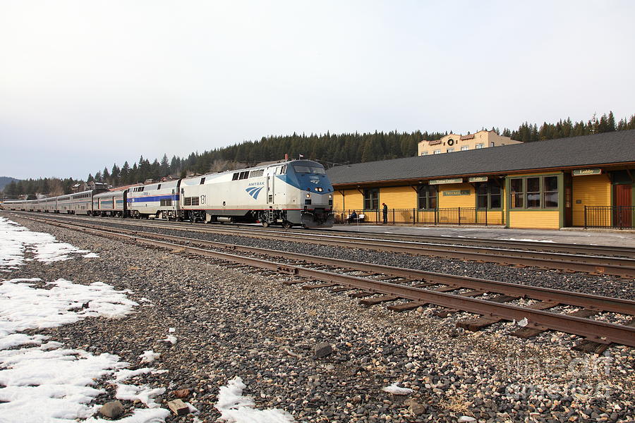 Amtrak California Zephyr Trains At The Snowy Truckee California Train Station 5D27524 Photograph by Wingsdomain Art and Photography