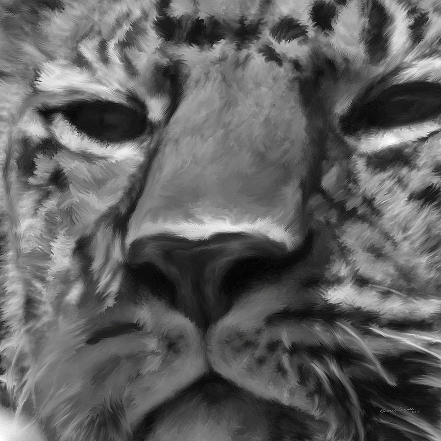 Amur Leopard Digital Freehand BW Painting Digital Art by Ernest Echols