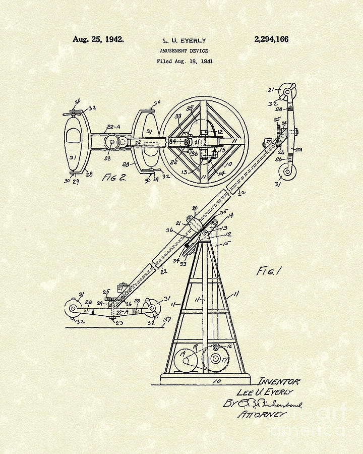 Amusement Device 1942 Patent Art Drawing by Prior Art Design