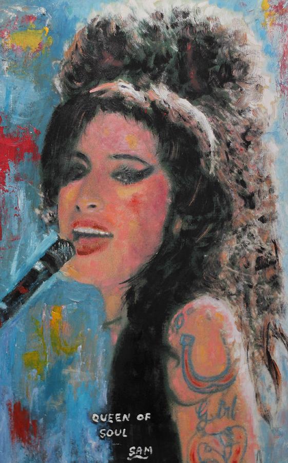 Amy Winehouse singing  Painting by Sam Shaker