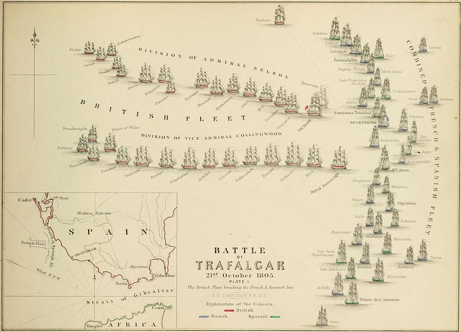 An 1848 plan of the fleet positions at the Battle of Trafalgar Painting by Celestial Images