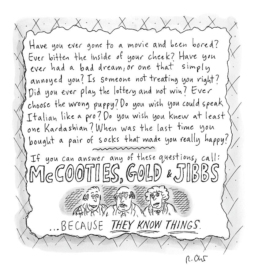 An Ad For Mccooties Drawing by Roz Chast
