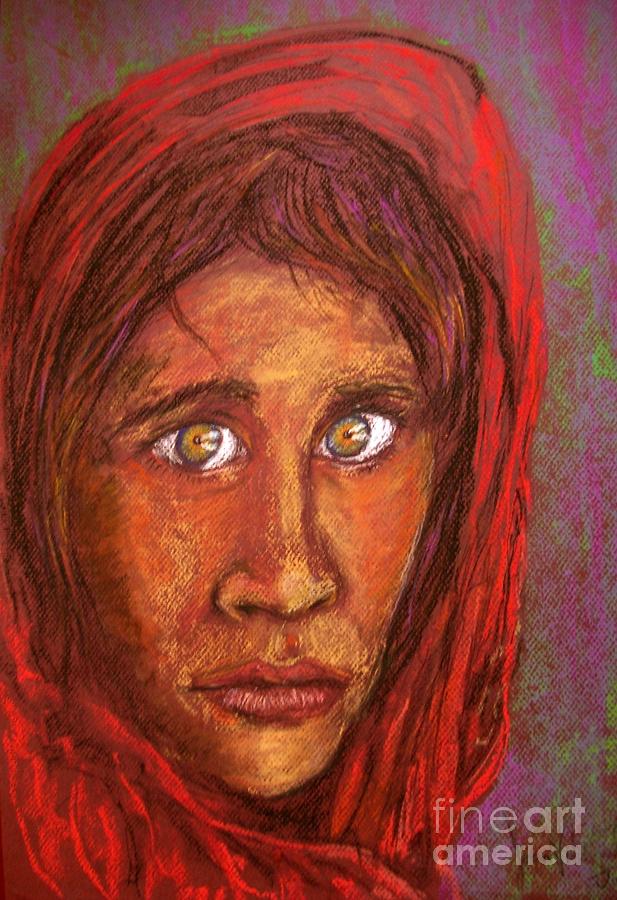 An Afghan Girl Pastel by Joan-Violet Stretch