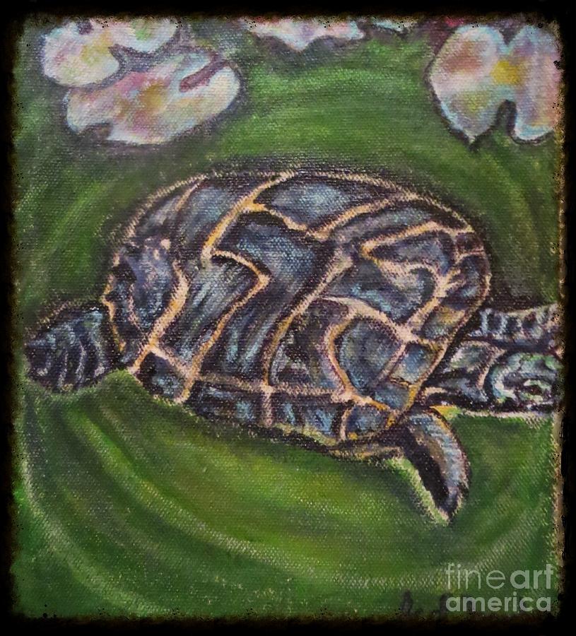 An Agent of Change Turtle Causing Ripples in a Pond Painting by Kimberlee Baxter