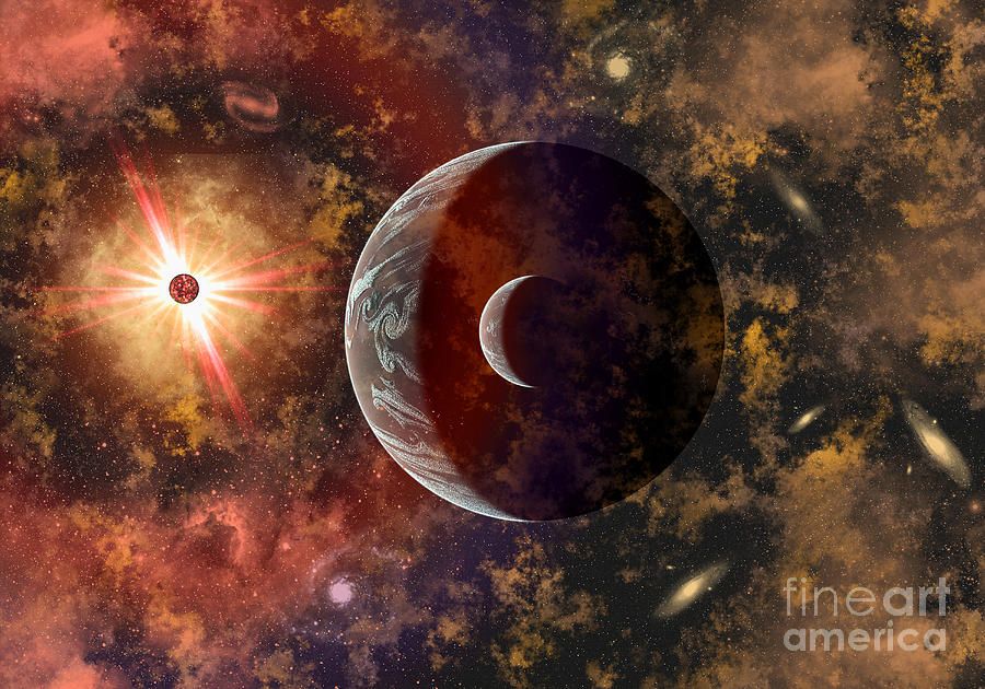 An Alien Planet And Its Moon In Orbit Digital Art