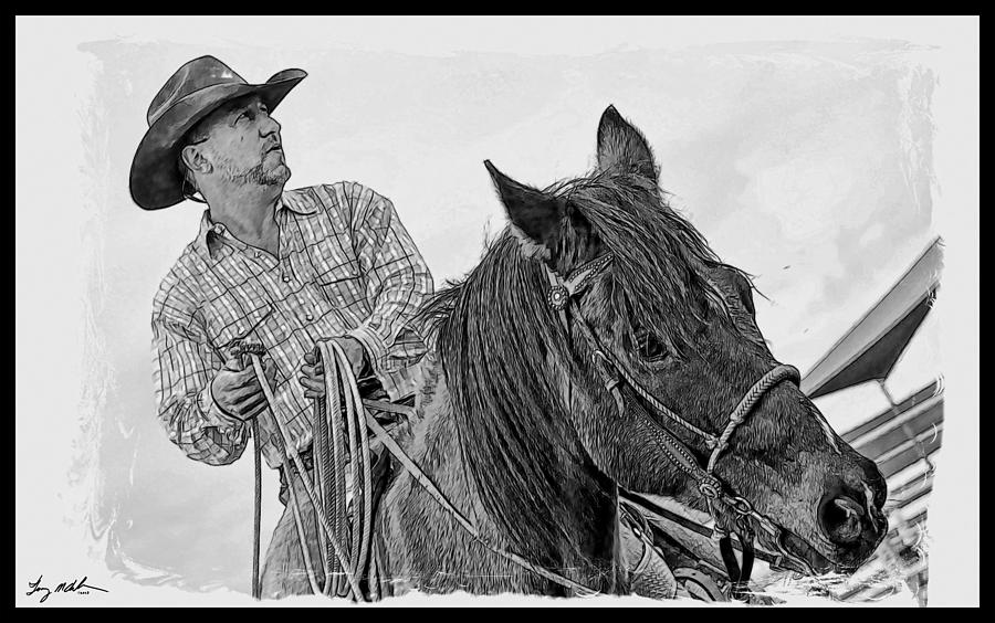 An American Cowboy - BW Photograph by Tommy Anderson