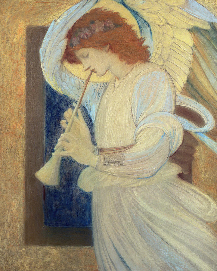 An Angel Playing a Flageolet Painting by Edward Burne-Jones