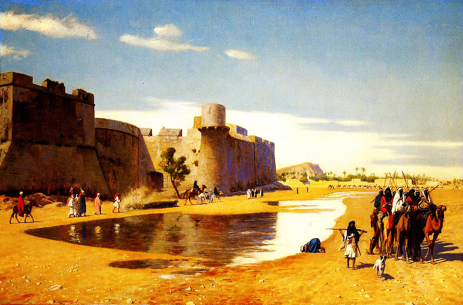 An arab caravan outside a fortified town egypt Painting by MotionAge Designs