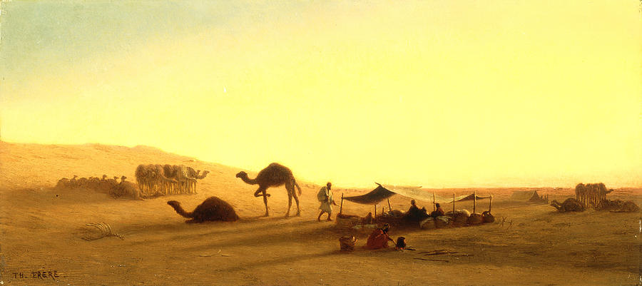 Camel Painting - An Arab Encampment  by Charles Theodore Frere