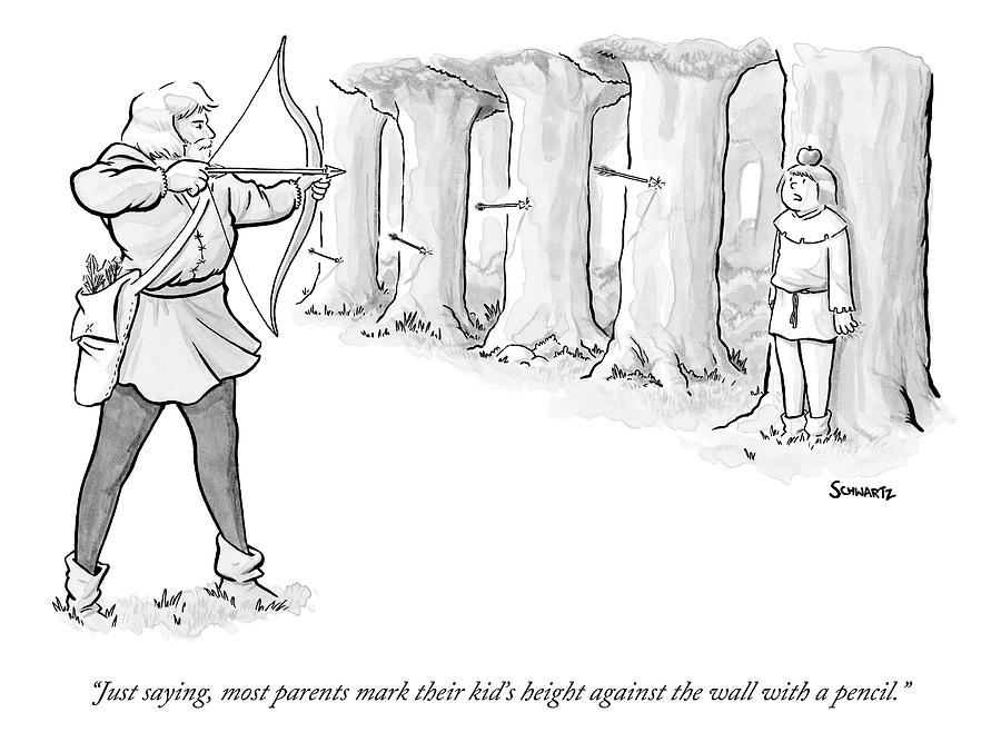 An Archer Aims To Shoot An Apple Off His Sons Drawing by Benjamin Schwartz
