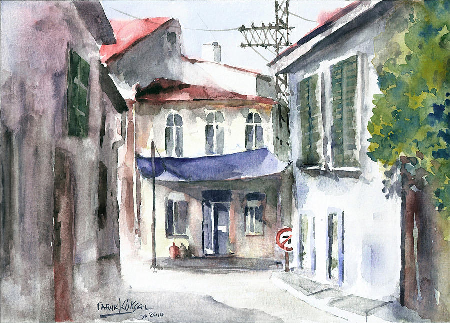 An authentic street in Urla - Izmir Painting by Faruk Koksal