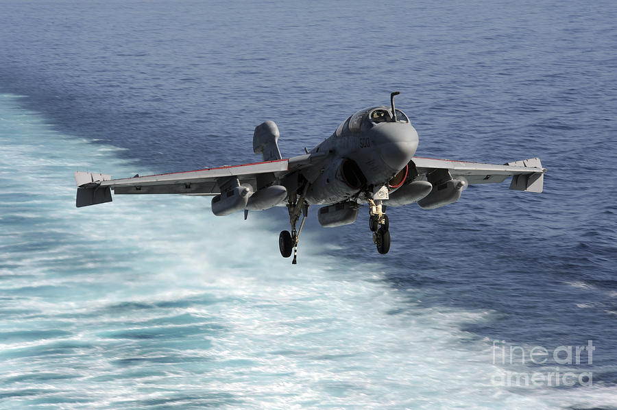 An Ea-6b Prowler Lands Aboard Photograph by Stocktrek Images